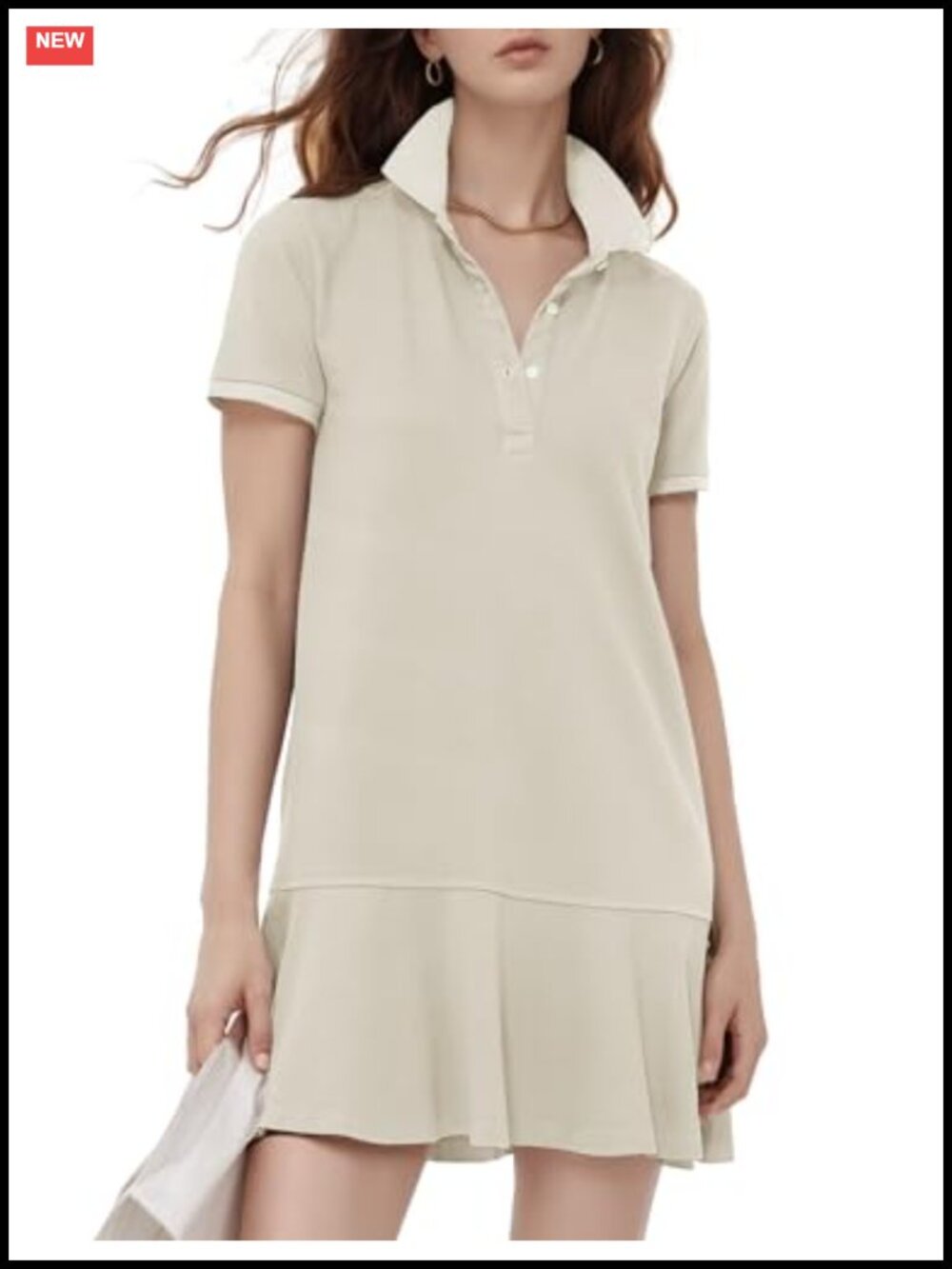 Polo Dress Short Sleeve Ruffle Hem Mini Cotton Blend Golf Tennis Casual